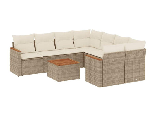 Salon de jardin avec coussins 9 pcs beige résine tressée PDPC90324