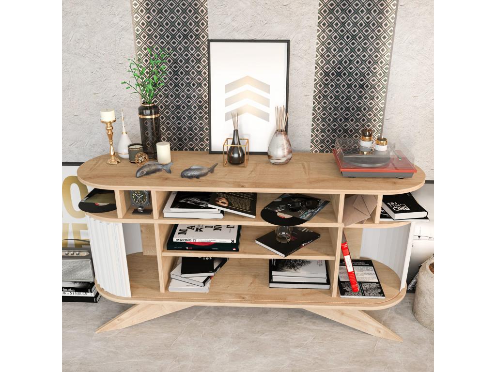 Console avec portes coulissantes Artigeo L150xH75cm Chêne clair et Blanc ZKXD64331