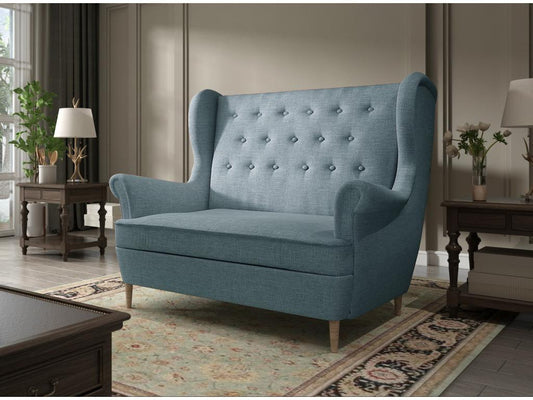 Canapé 2 places tissu bleu clair capitonné Cosymeub 150cm QSXN43151