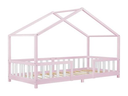 Lit d'Enfant Forme Maison avec Grille de Protection Chezlova 200x90 cm Rose Blanc Mat Laqué Chezlova UEEE52018