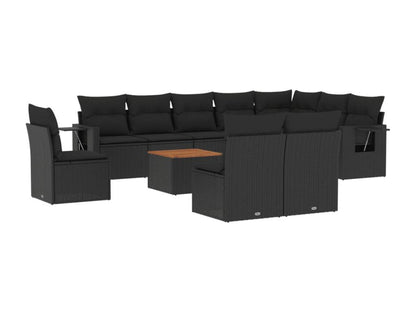 Salon de jardin 11 pcs avec coussins noir résine tressée HHSI00811