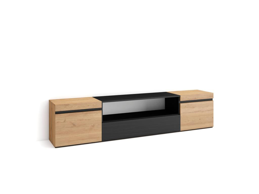 Meuble TV Banc Télé 200x45x35cm Pour les TV jusqu'à 80 Meubles de salon Chêne et noir QFQW72352