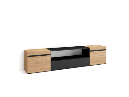 Meuble TV Banc Télé 200x45x35cm Pour les TV jusqu'à 80 Meubles de salon Chêne et noir QFQW72352