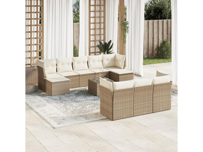 Salon de jardin 11 pcs avec coussins beige résine tressée UZFH53563