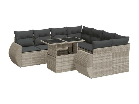 Salon de jardin 9 pcs avec coussins gris clair résine tressée AEIQ59362