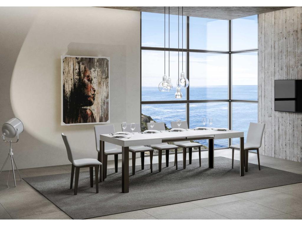 Table extensible 90x130/234 cm Artigeo Frêne Blanc cadre Anthracite BIGI21686