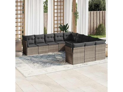 Salon de jardin 11 pièces avec coussins gris clair résine tressée FJXV54494