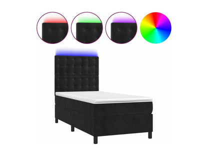 Sommier à Chezlova de lit matelas et LED Noir 80x200 cm Velours ROJY72322