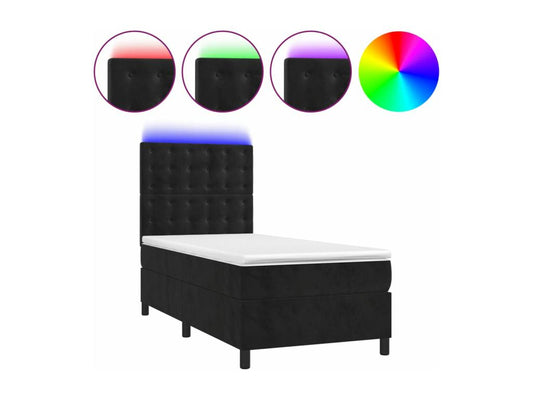 Sommier à Chezlova de lit matelas et LED Noir 80x200 cm Velours ROJY72322