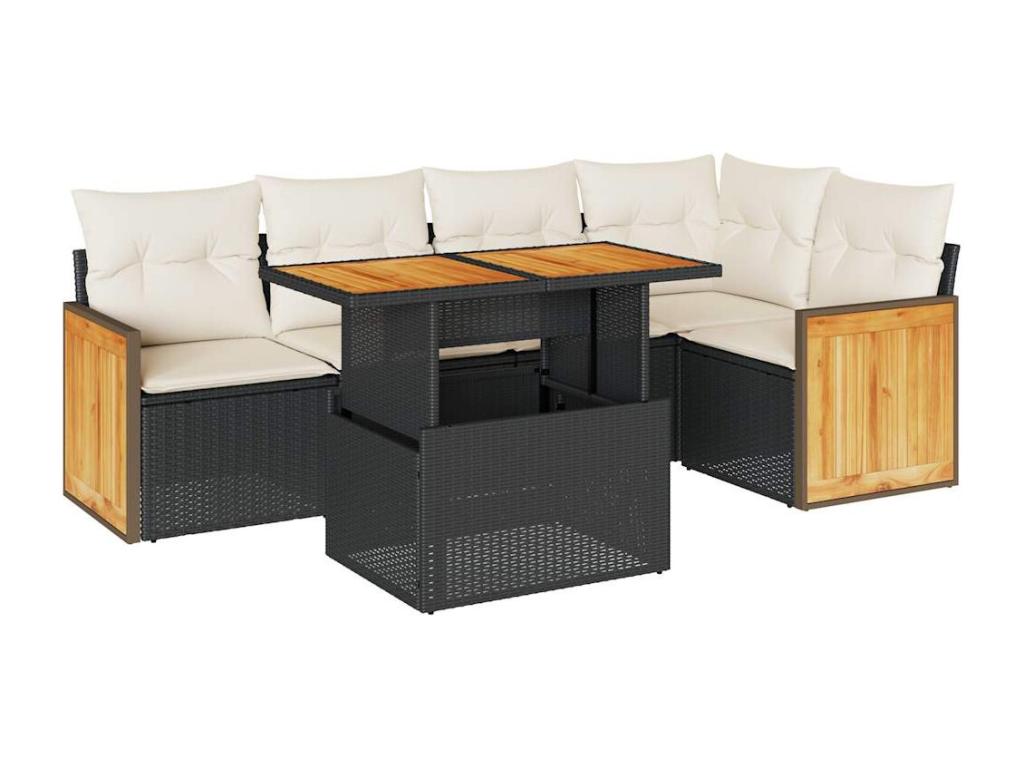 Salon de jardin 6 pcs avec coussins noir résine tressée Artigeo ZWFM57692