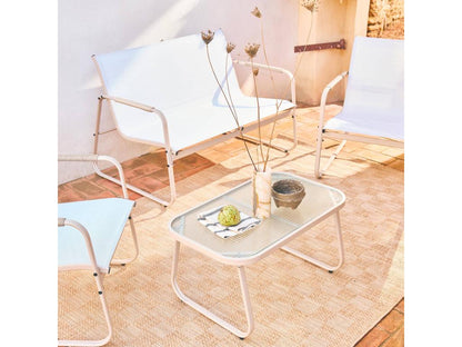 Salon de jardin blanc Artigeo aluminium- 4 places- un canapé- une table- deux fauteuils Artigeo MPAA59430