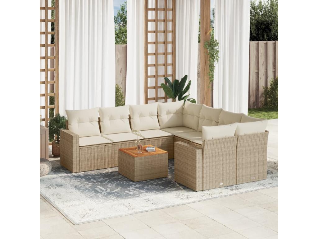 Salon de jardin avec coussins 9 pièces beige résine tressée IZCV42787