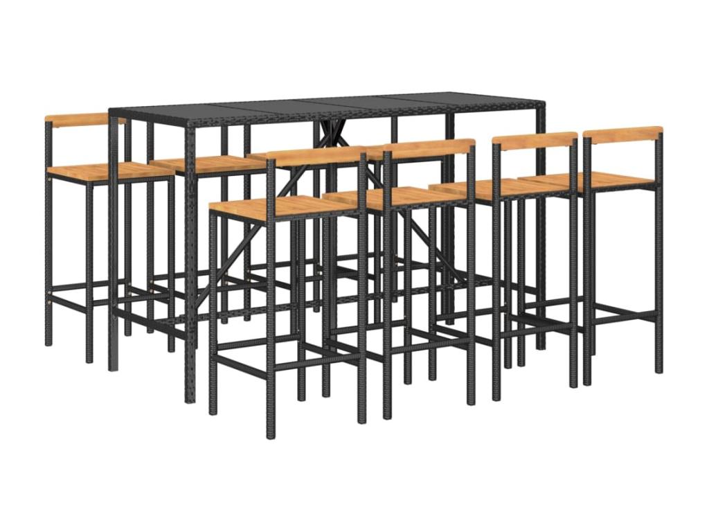 Ensemble de bar jardin 9 pcs noir poly rotin-bois massif Artigeo NZLC14141