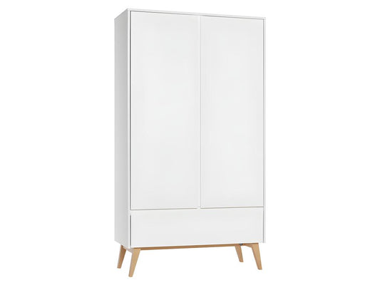 Armoire 2 portes 1 tiroir Swing - Blanc et bois FEWD22761