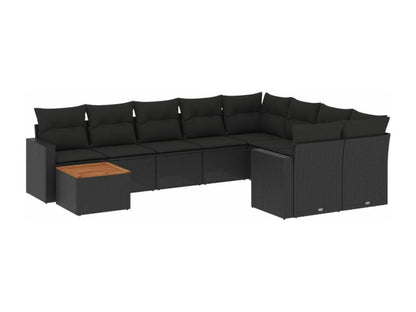 Salon de jardin 10 pcs avec coussins noir résine tressée ROGP31632