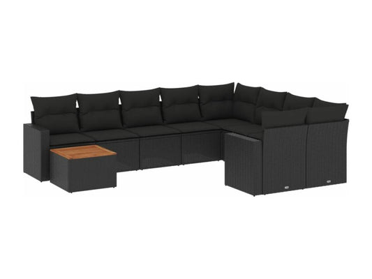 Salon de jardin 10 pcs avec coussins noir résine tressée ROGP31632