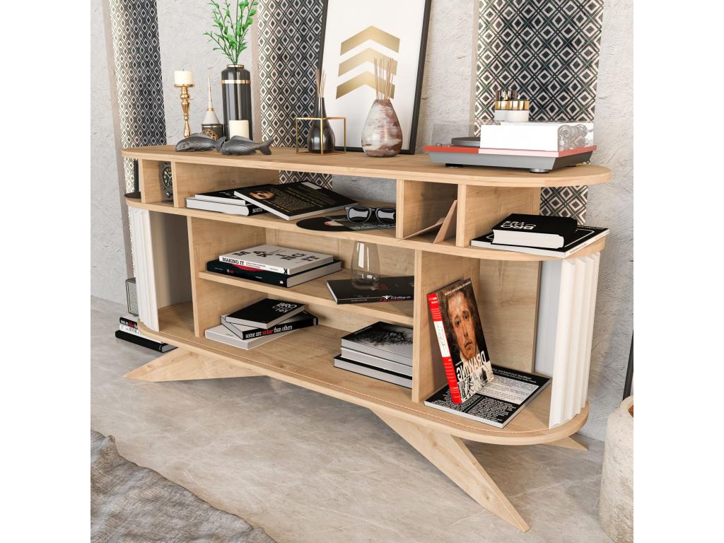 Console avec portes coulissantes Artigeo L150xH75cm Chêne clair et Blanc ZKXD64331