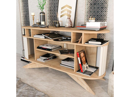 Console avec portes coulissantes Artigeo L150xH75cm Chêne clair et Blanc ZKXD64331