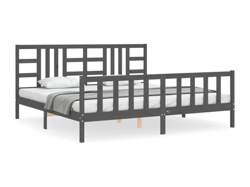 Cadre de lit avec tête de lit gris 200x200 bois massif GELB00580