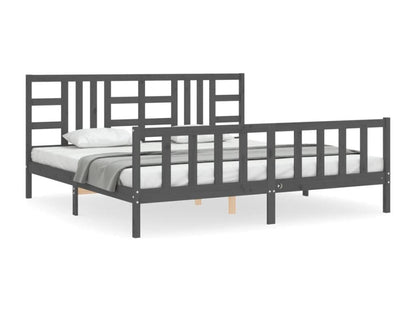 Cadre de lit avec tête de lit gris 200x200 bois massif GELB00580