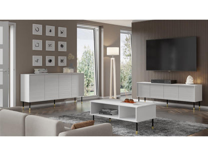 Meuble TV Artigeo 4D 180 cm fraisé sur pieds blanc mat XHJA73247