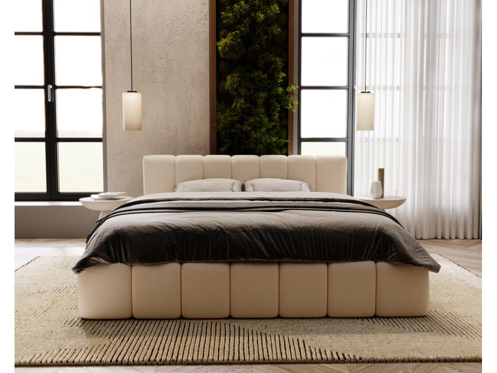 Lit rembourré avec rangement - 160x200 - lit double - velours - crème - Chezlova KOZD31096