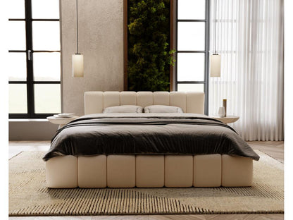 Lit rembourré avec rangement - 160x200 - lit double - velours - crème - Chezlova KOZD31096