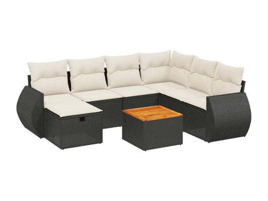 Salon de jardin 8 pièces avec coussins noir résine tressée IVDF83877