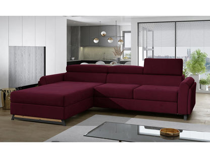 Canapé angle gauche convertible velours bordeaux avec appuis-tête réglables Artigeo 300cm GSVC23418