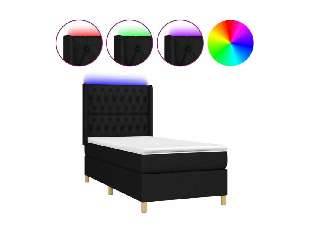 Sommier à Chezlova de lit matelas et LED Noir 100x200 Tissu ZETP17729