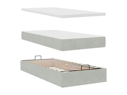 Cadre de lit ottoman et matelas gris clair 100x200 cm velours NZLR32525