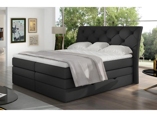 Ensemble boxspring complet tête de lit sommiers matelas surmatelas Artigeo en simili noir - 140x200 cm KANY91970