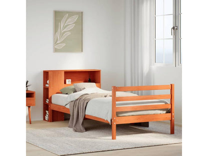 Lit bibliothèque sans matelas cire marron 90x200 cm bois massif SUKT82590