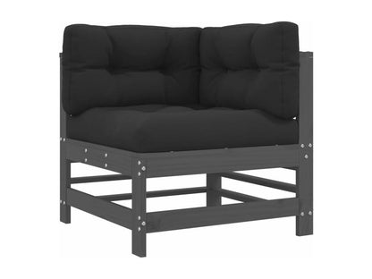 Salon de jardin 6 pcs avec coussins gris bois massif QAVI09278