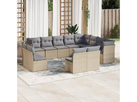 Salon de jardin avec coussins 12 pcs beige résine tressée SAEI31608