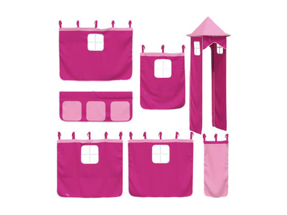 Lit mezzanine enfants avec tour rose 90x200 cm bois pin massif DCGJ53599