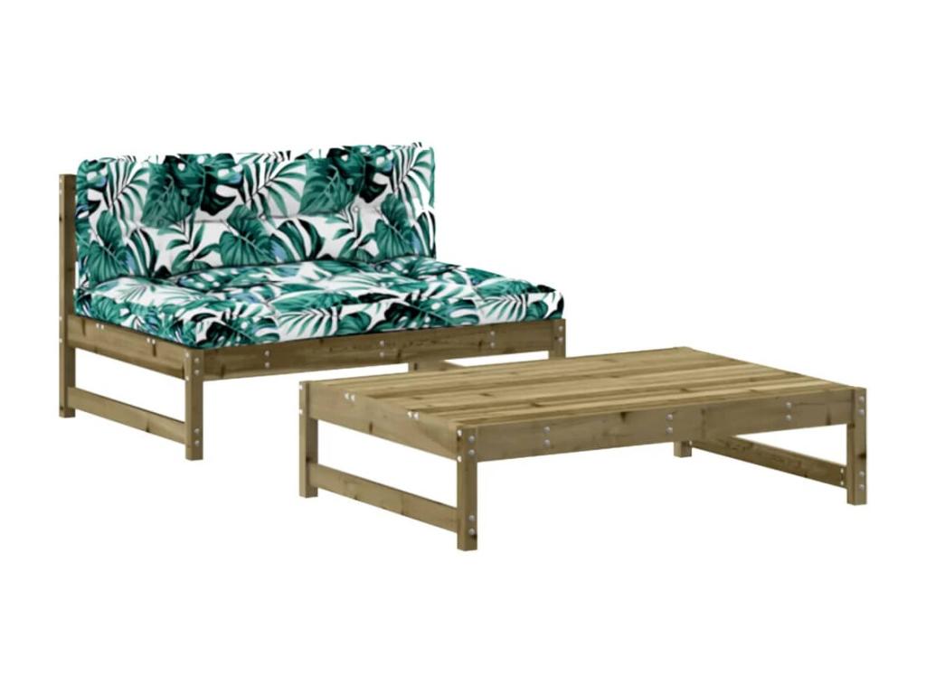 Salon de jardin 2 pcs avec coussins bois de pin imprégné TCCI54612