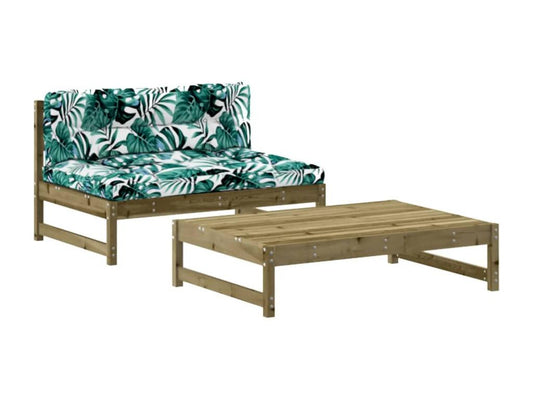 Salon de jardin 2 pcs avec coussins bois de pin imprégné TCCI54612