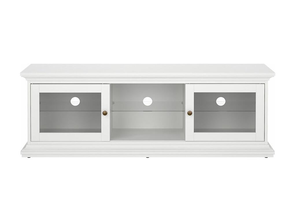 Venedig Meuble TV 2 portes vitrées et 1 tablette en verre blanc. LWNX86886