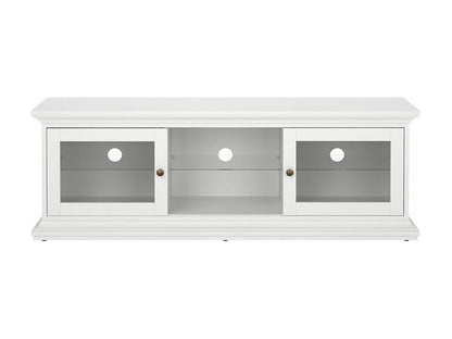 Venedig Meuble TV 2 portes vitrées et 1 tablette en verre blanc. LWNX86886