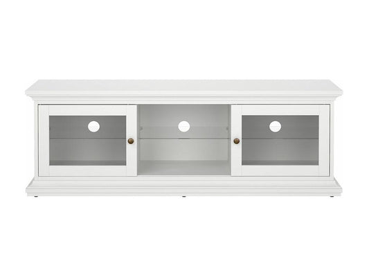 Venedig Meuble TV 2 portes vitrées et 1 tablette en verre blanc. LWNX86886