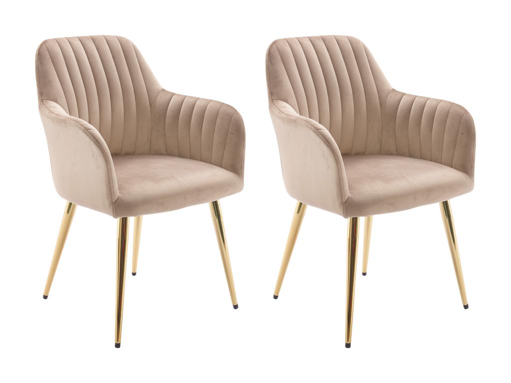 Lot de 2 chaises avec accoudoirs en velours et métal doré - Beige - Artigeo UPIY51449
