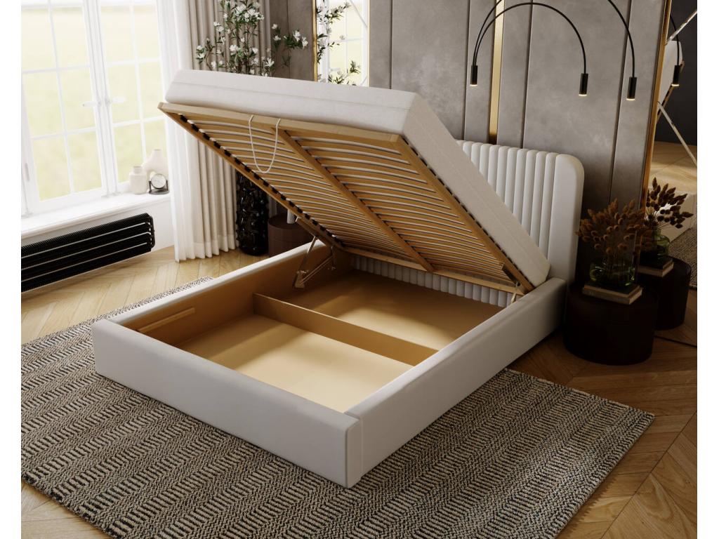 Lit rembourré avec rangement - 120x200 - lit double - velours - gris clair - Chezlova COVJ88190