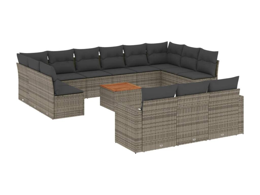 Salon de jardin avec coussins 14 pcs gris résine tressée LZFA48184