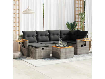Salon de jardin avec coussins 7 pièces gris résine tressée MNVN30802