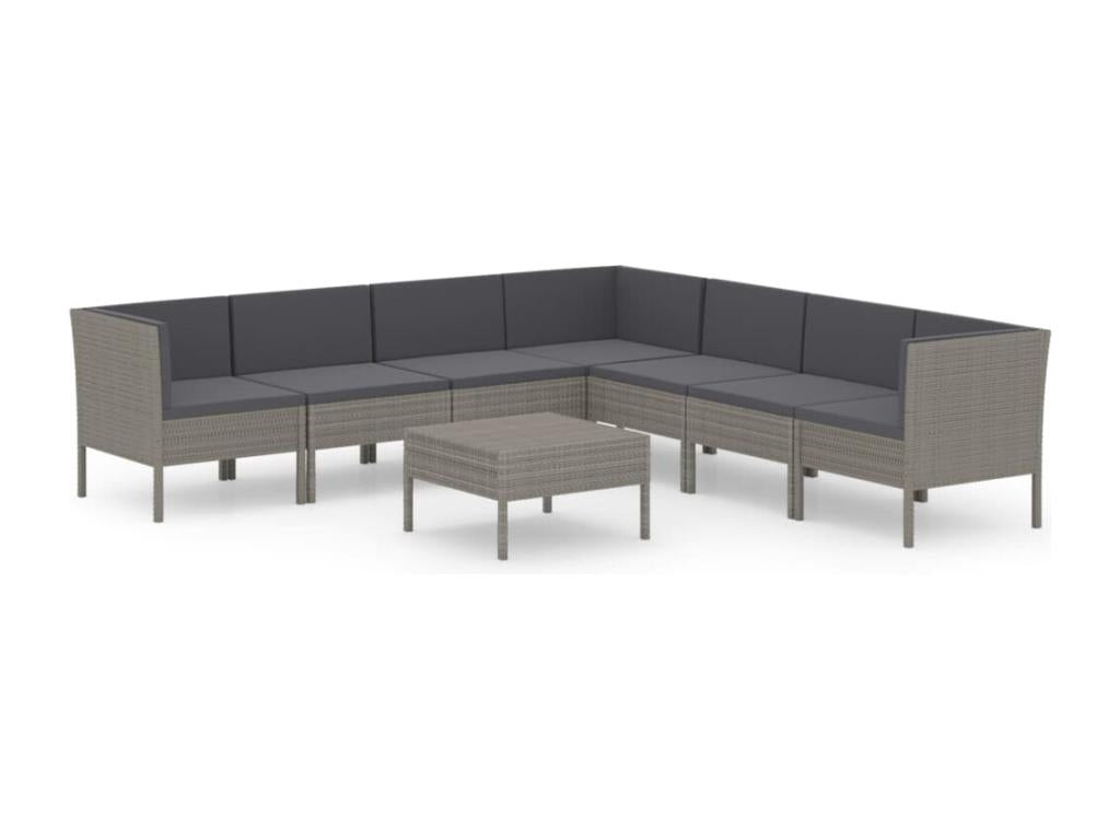 Salon de jardin 8 pcs avec coussins Résine tressée Gris 40 ZVLZ28364