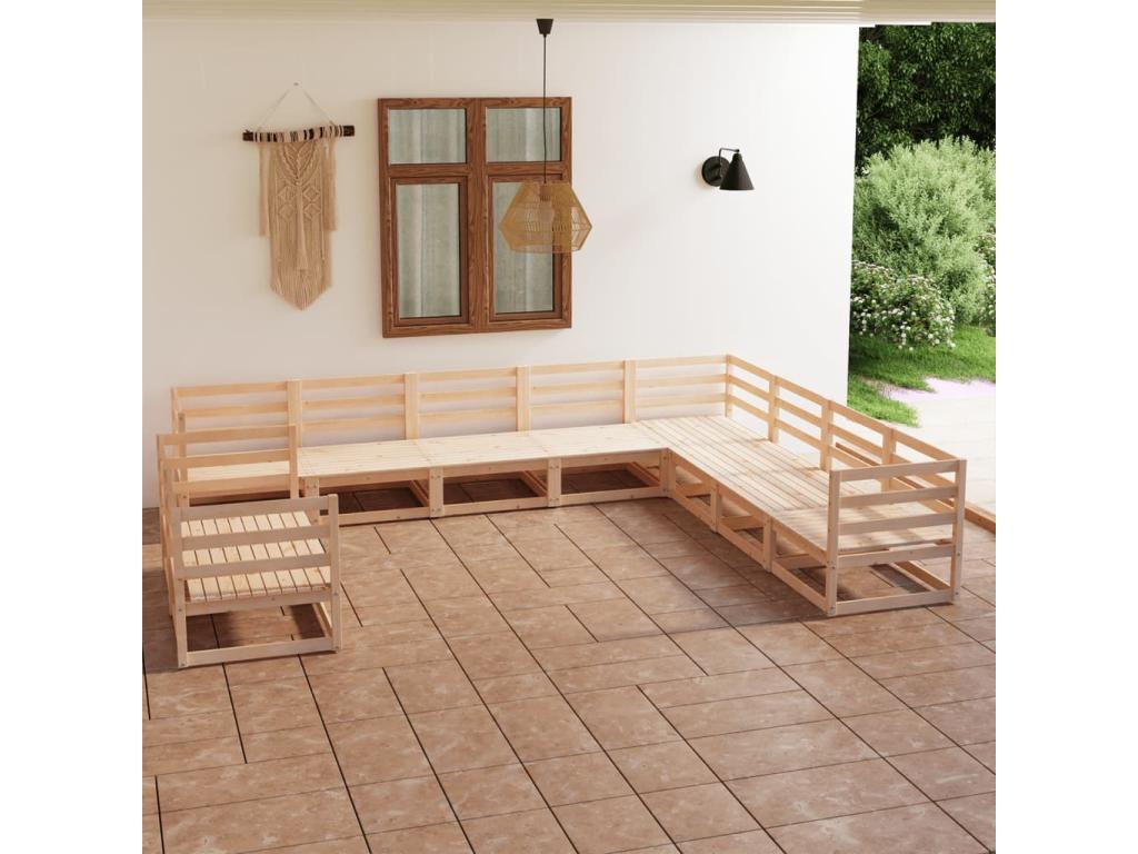 Salon de jardin 10 pcs bois de pin massif NWXJ32351