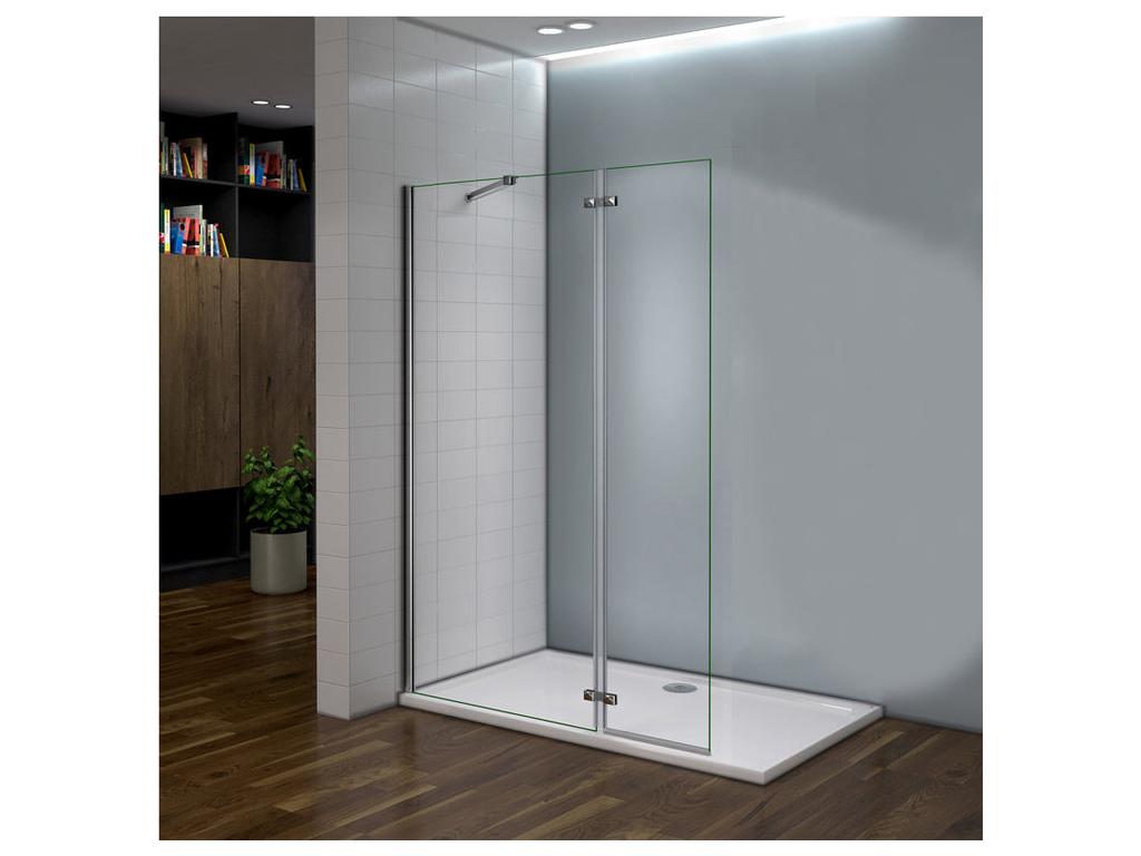 Paroi de douche fixe à l'italienne avec retour pivotant 100 40x200cm charnières avec barre de fixation 73-120cm en carré XLAW51111