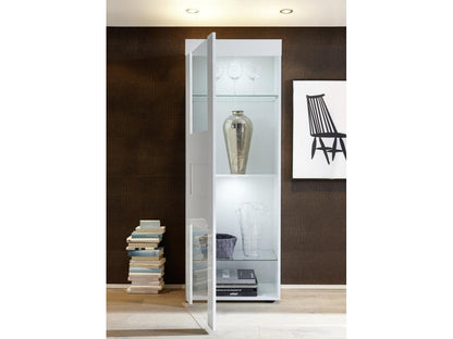 Vitrine à LED 1 porte bois laqué blanc brillant Artigeo ATVC93531