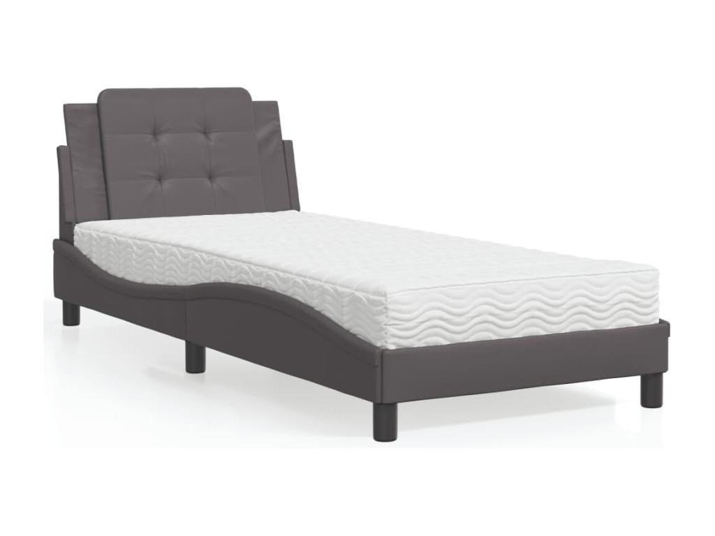 Lit avec matelas gris 90x190 cm similicuir FVWP49730